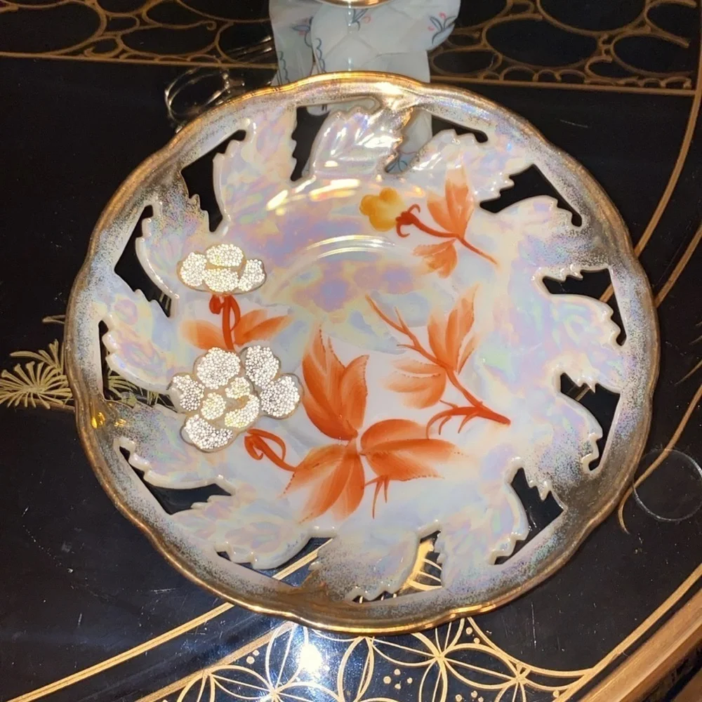 Vintage Japan Sterling China Iridescent Floral Textured Pansy Teacup & Saucer